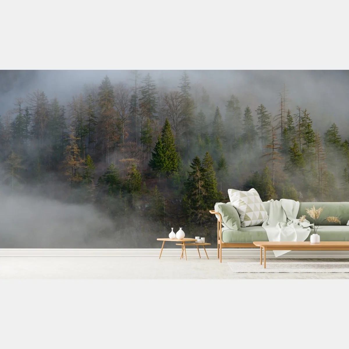 Fototapete nebliger bergwald – Wallnifity®