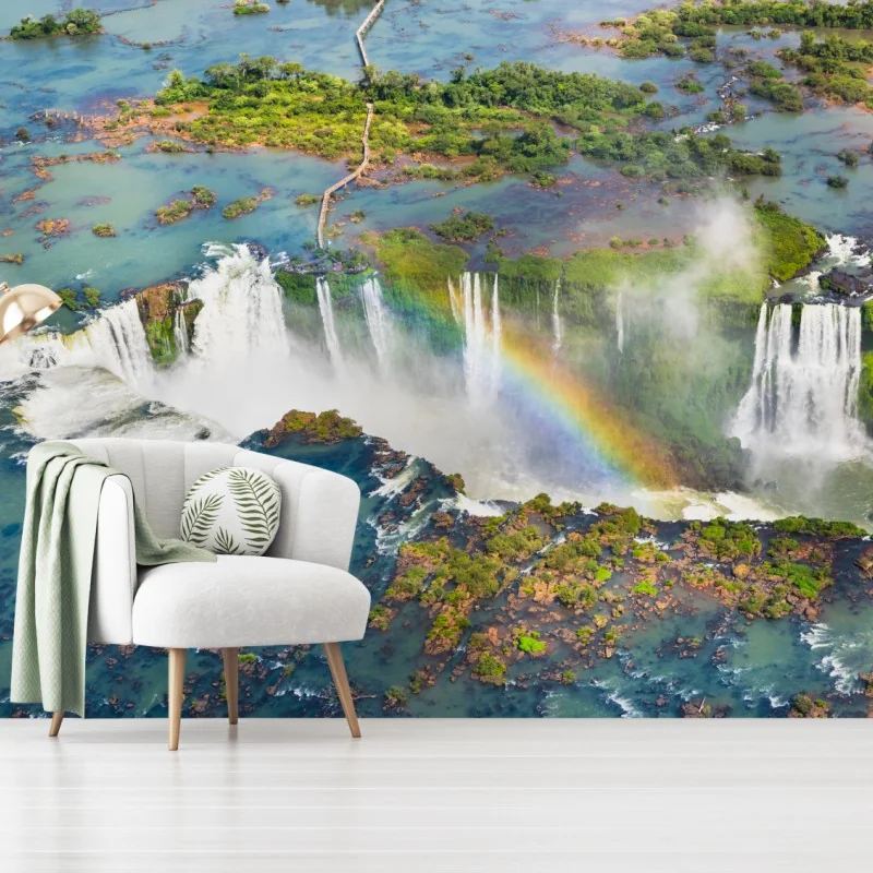 Fototapete luftaufnahme tropischer wasserfälle mit regenbogen – Wallnifity®