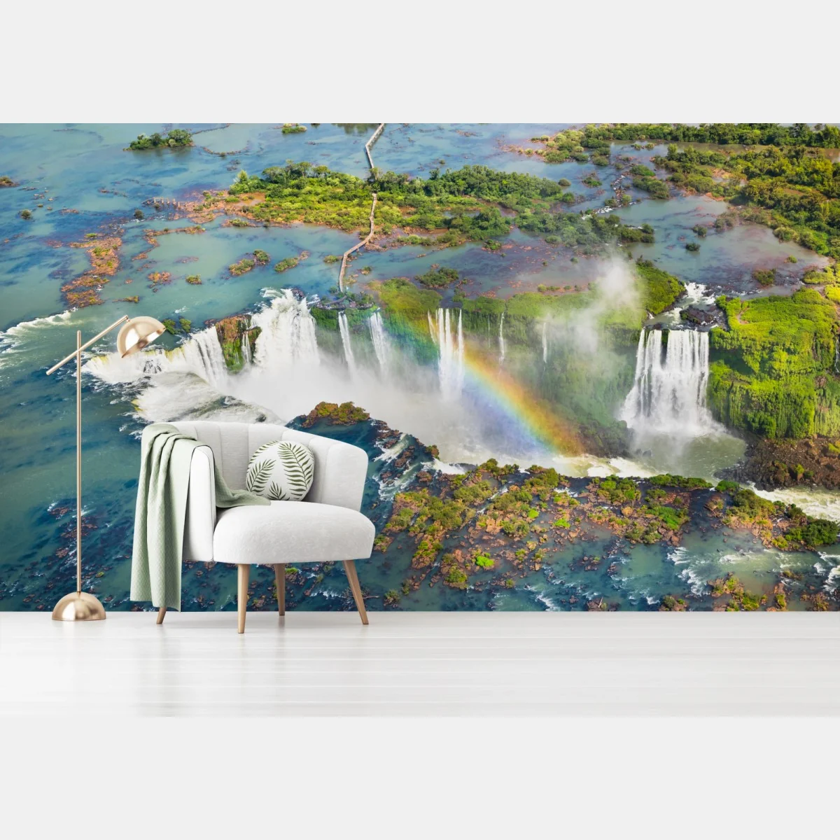 Fototapete luftaufnahme tropischer wasserfälle mit regenbogen – Wallnifity®