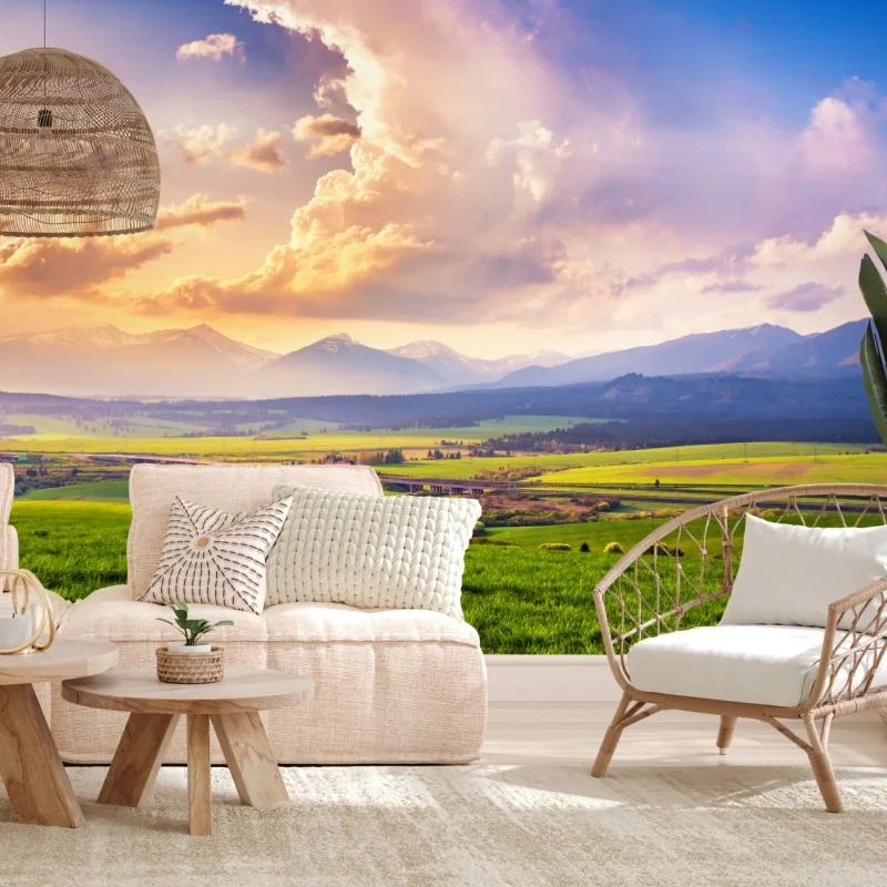 Fototapete frühlingshafte panoramalandschaft der Tatra, Slowakei