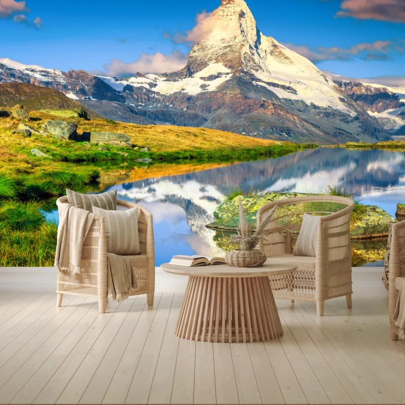 Fototapete majestätisches Matterhorn gespiegelt im alpensee