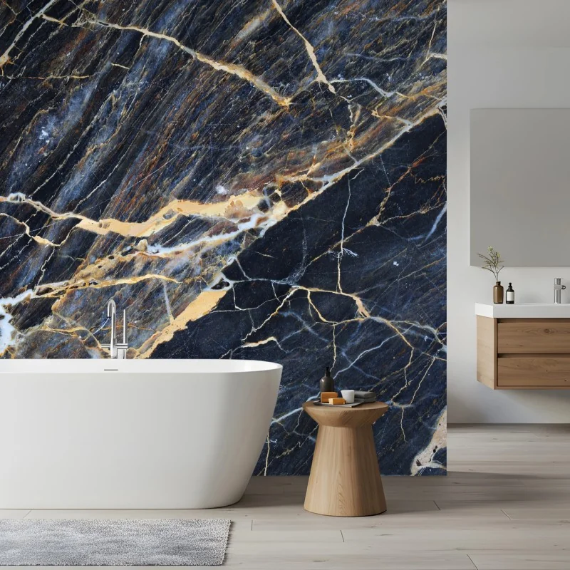 Fototapete dunkler marmor mit goldenen und cremefarbenen adern