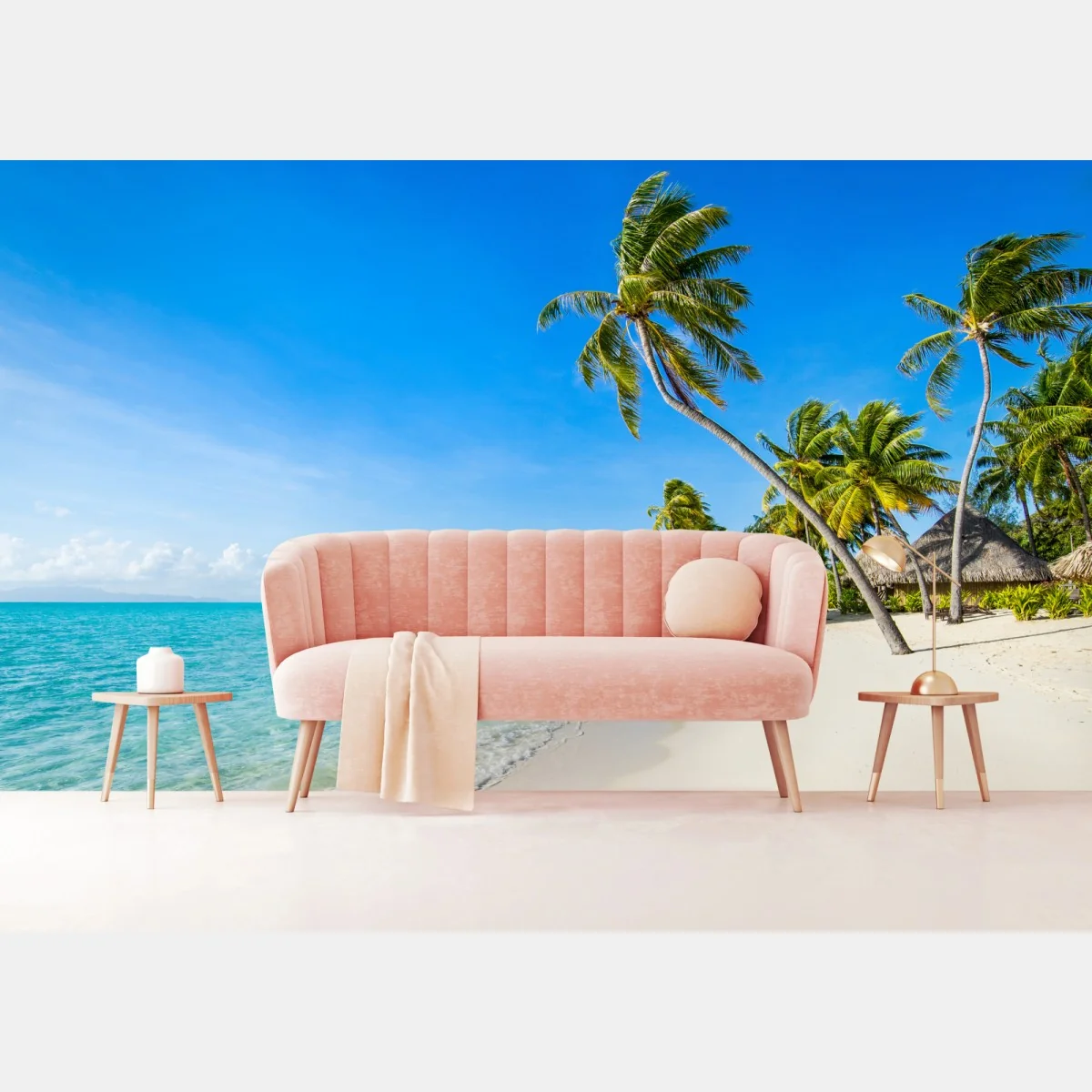 Fototapete tropischer türkisfarbener strand mit palmen – Wallnifity® Fototapete tropischer türkisfarbener strand mit palmen – Wallnifity®