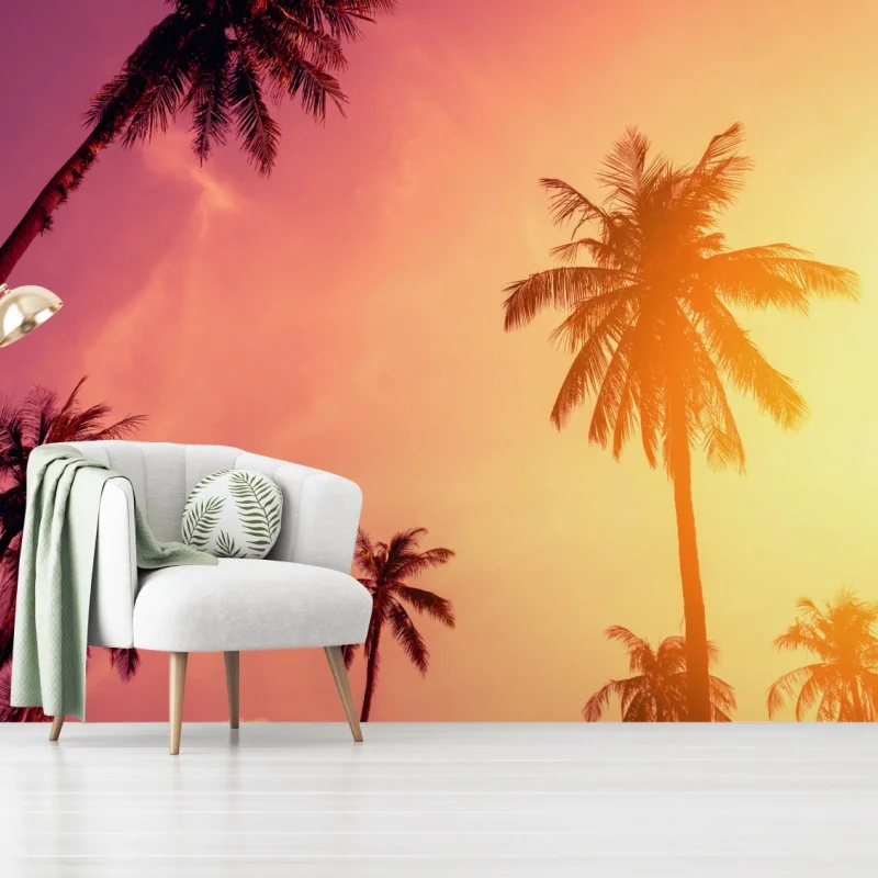 Fototapete tropischer sonnenuntergang mit palmen – Wallnifity® Fototapete tropischer sonnenuntergang mit palmen – Wallnifity®