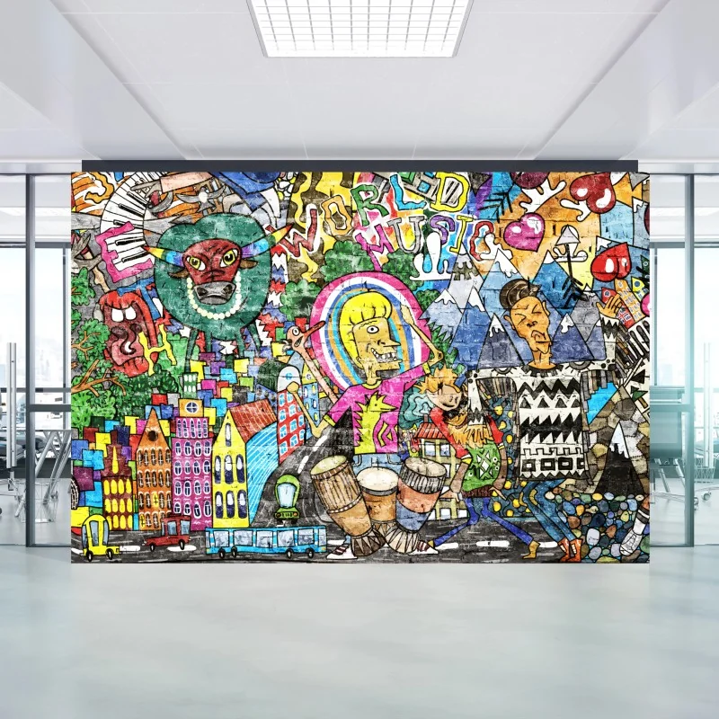 Fototapete farbenfrohes graffiti-wandbild