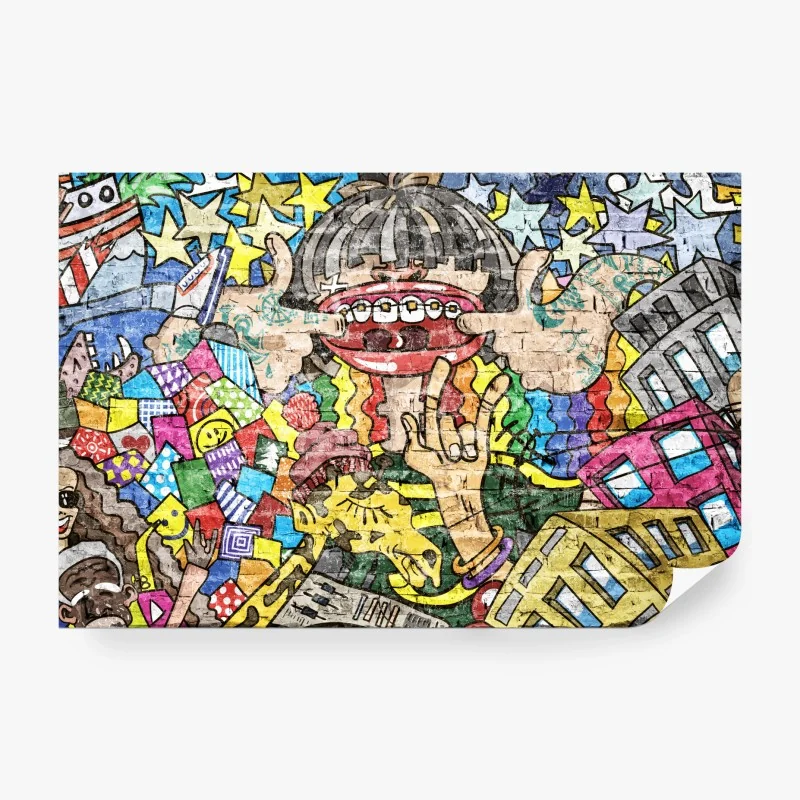 Fototapete buntes graffiti-mural mit verspielter figur