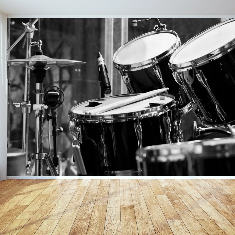 Fototapete schwarzweißes schlagzeug nahaufnahme