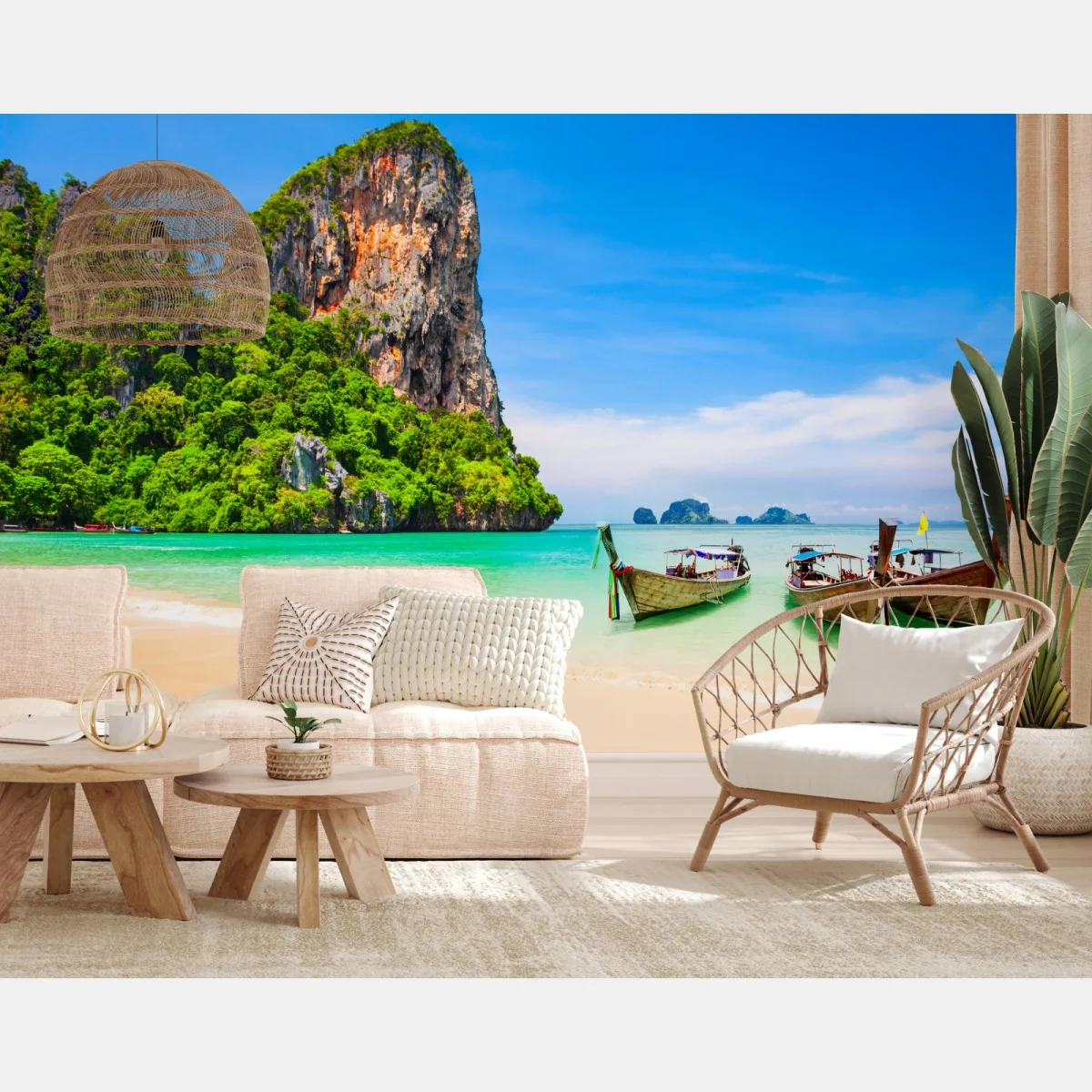 Fototapete tropischer strand mit traditionellen booten in Thailand – Wallnifity® Fototapete tropischer strand mit traditionellen booten in Thailand – Wallnifity®