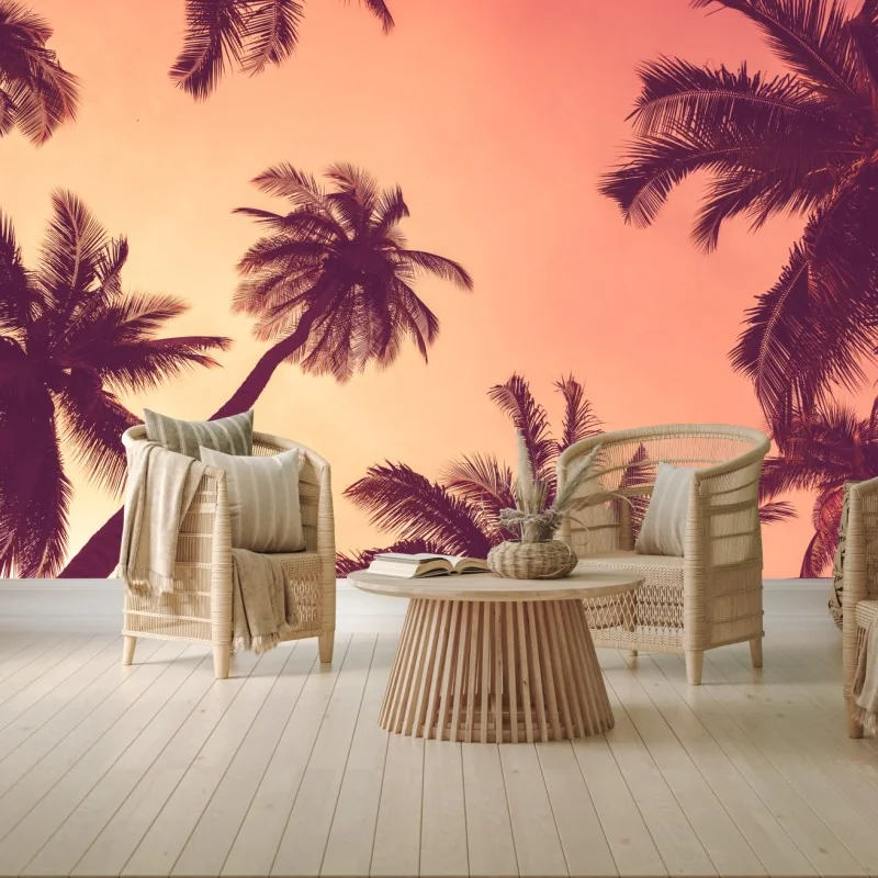 Fototapete tropische palmen bei sonnenuntergang