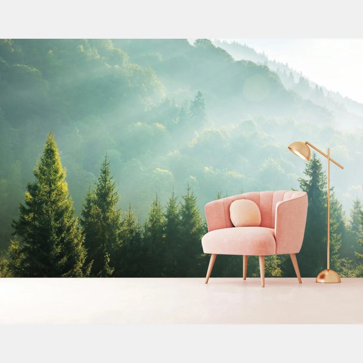 Fototapete neblige fichtenspitzen im morgenlicht – Wallnifity® Fototapete neblige fichtenspitzen im morgenlicht – Wallnifity®