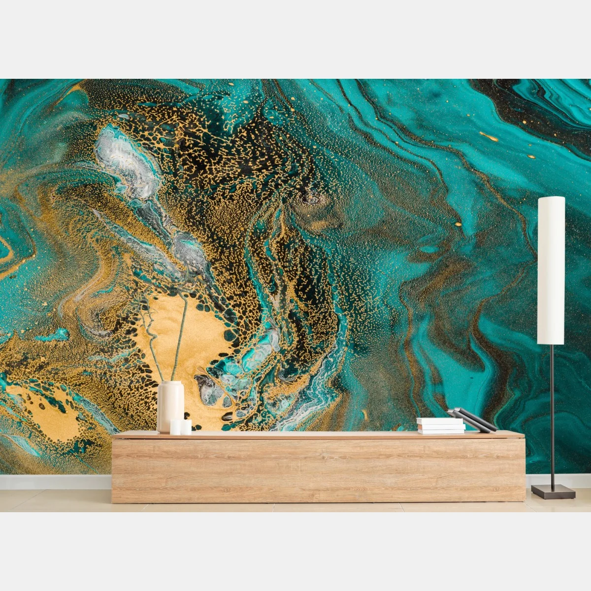 Fototapete türkis und gold fließende abstraktion – Wallnifity® Fototapete türkis und gold fließende abstraktion – Wallnifity®