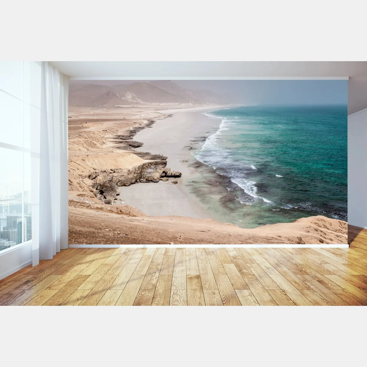 Fototapete ruhige türkisfarbene küstenlinie über wüstenklippen – Wallnifity®