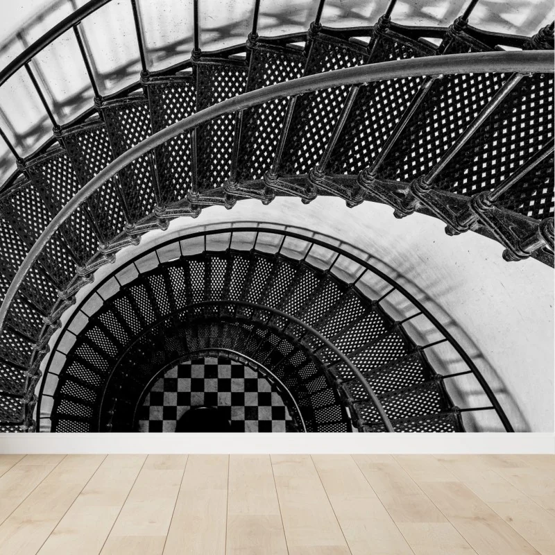Fototapete wendeltreppe in schwarzweiß
