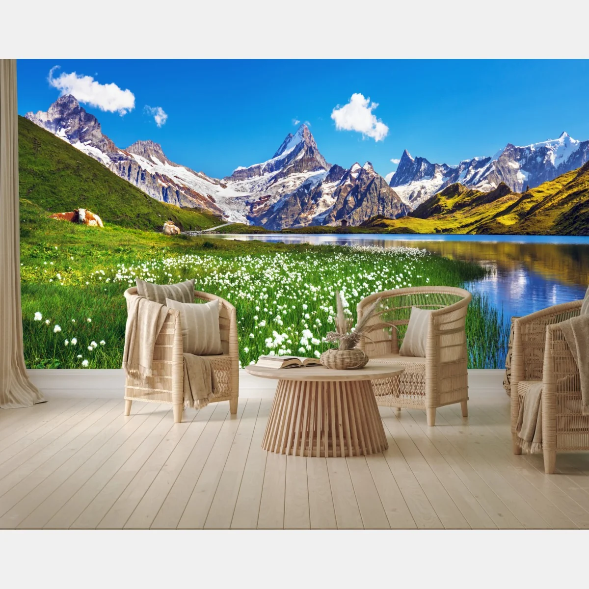 Fototapete alpensee mit blumenwiese und berggipfeln – Wallnifity® Fototapete alpensee mit blumenwiese und berggipfeln – Wallnifity®