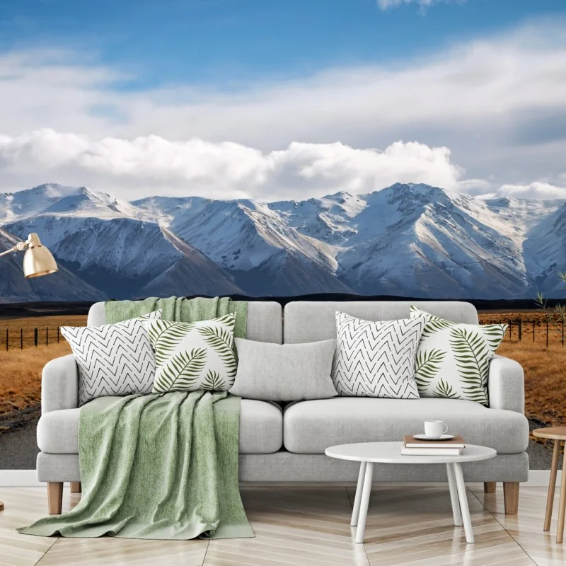 Fototapete straße zur schneebedeckten bergwelt, Neuseeland