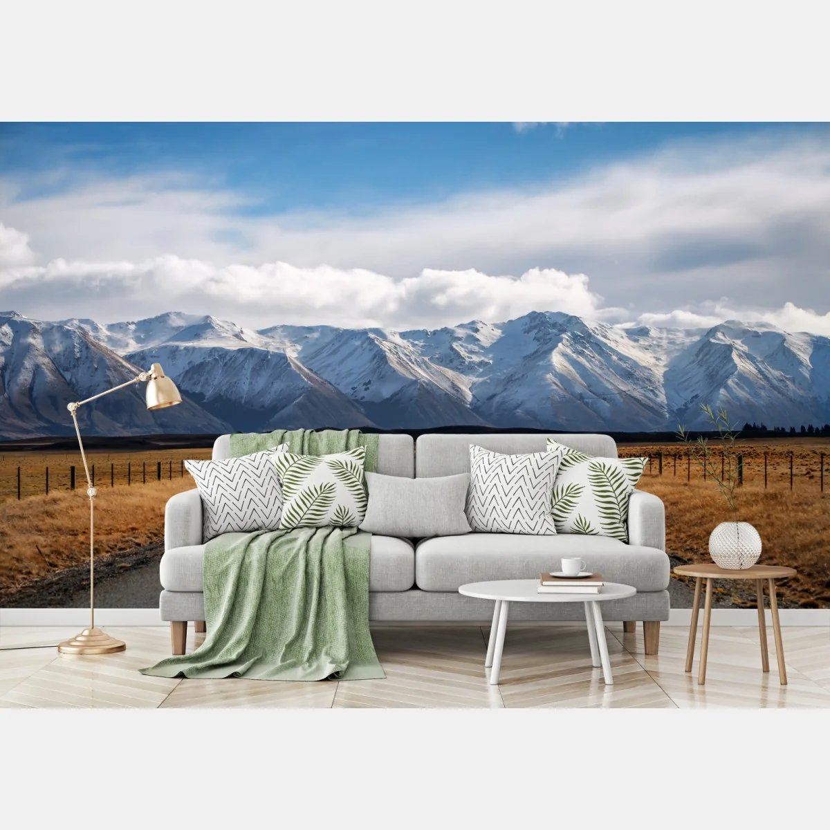 Fototapete straße zur schneebedeckten bergwelt, Neuseeland – Wallnifity® Fototapete straße zur schneebedeckten bergwelt, Neuseeland – Wallnifity®