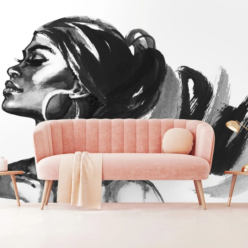 Fototapete elegantes aquarellporträt einer frau – Wallnifity® Fototapete elegantes aquarellporträt einer frau – Wallnifity®