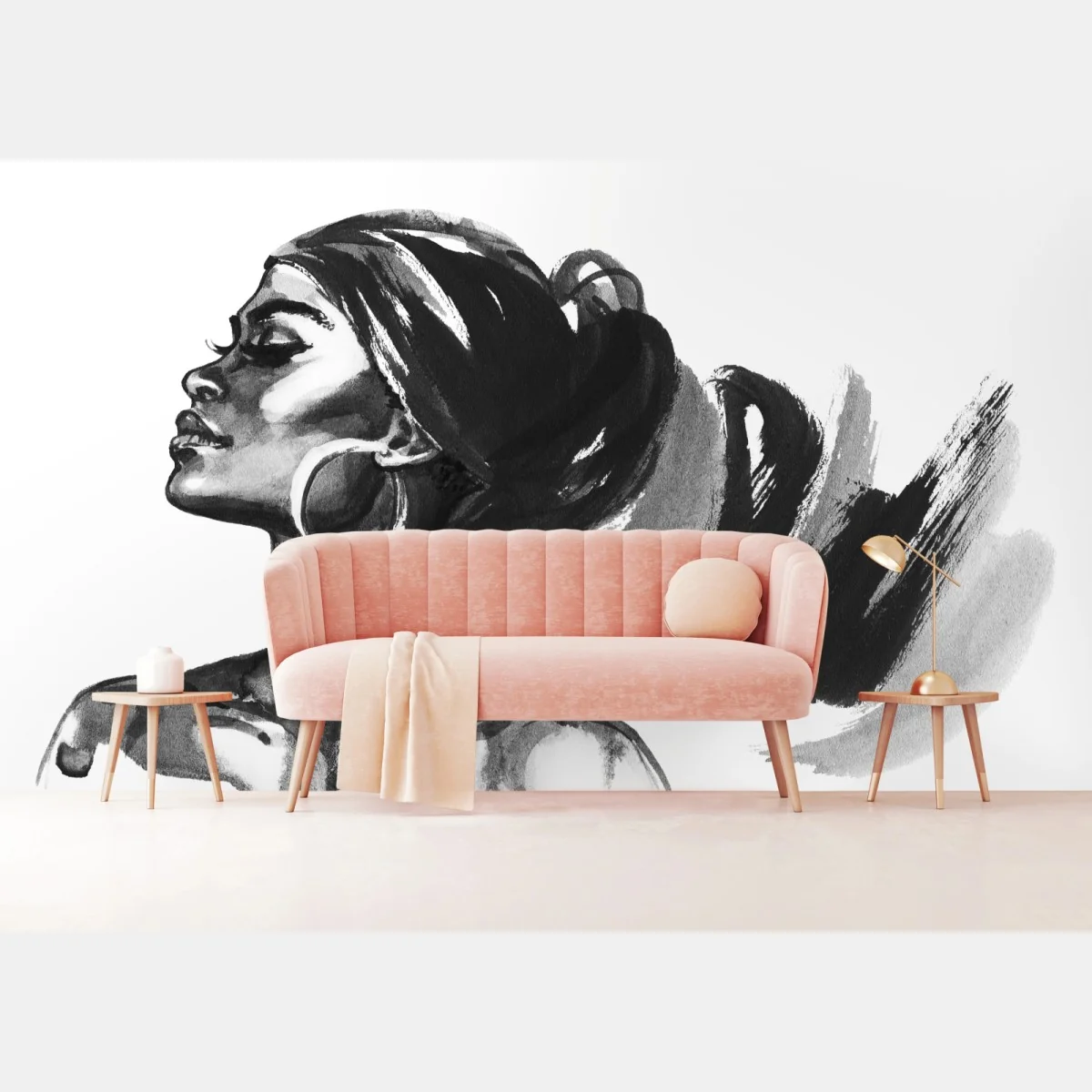 Fototapete elegantes aquarellporträt einer frau – Wallnifity® Fototapete elegantes aquarellporträt einer frau – Wallnifity®