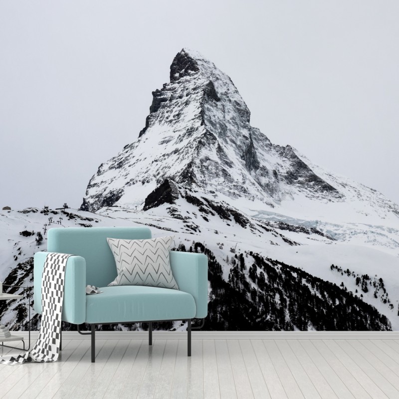 Fototapete einsamer schneebedeckter berggipfel