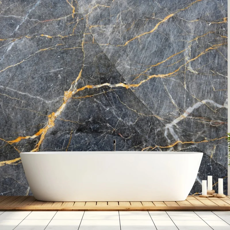 Fototapete dunkelgrauer marmor mit goldenen adern