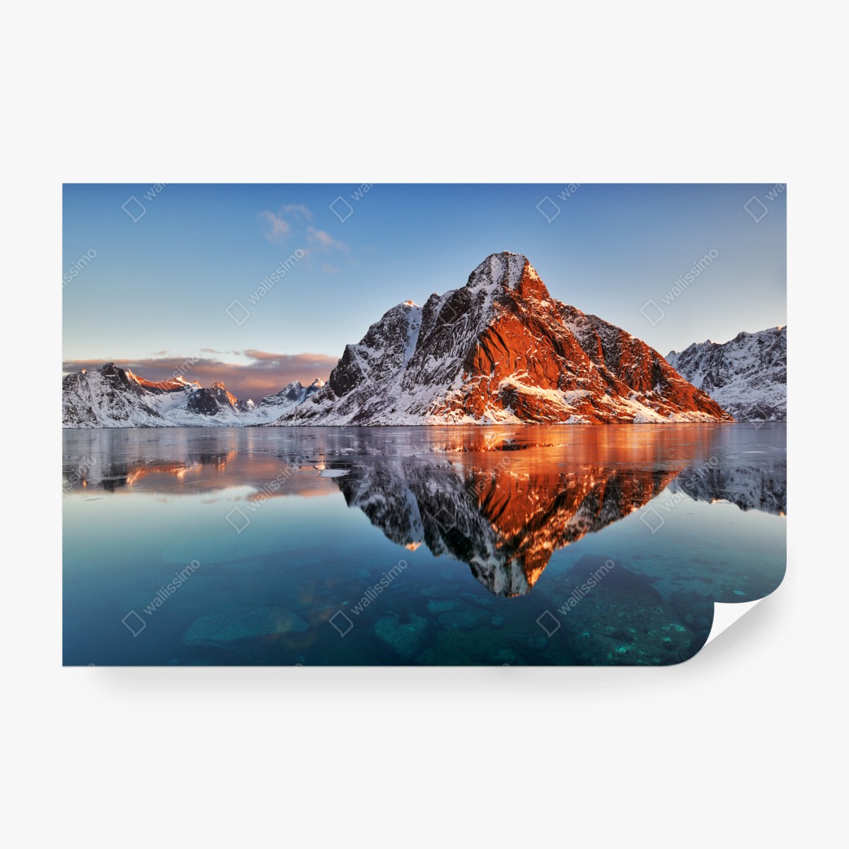 Fototapete Lofoten sonnenaufgang mit bergreflexion – Wallnifity®