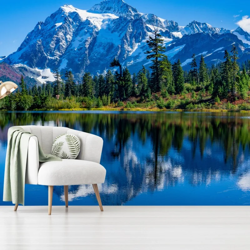 Fototapete majestätische bergspiegelung über dem see