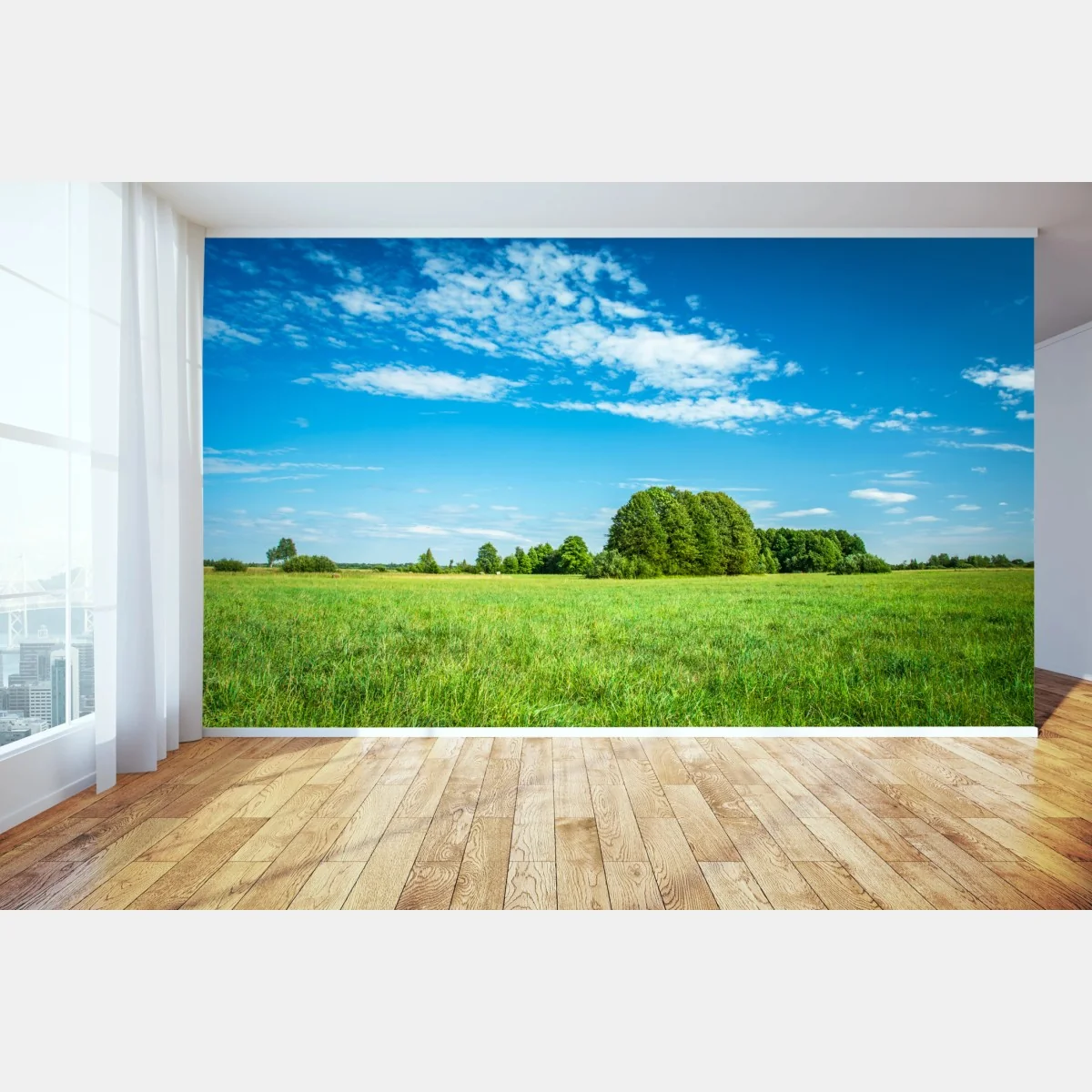 Fototapete sonnige grüne wiese unter blauem himmel – Wallnifity® Fototapete sonnige grüne wiese unter blauem himmel – Wallnifity®