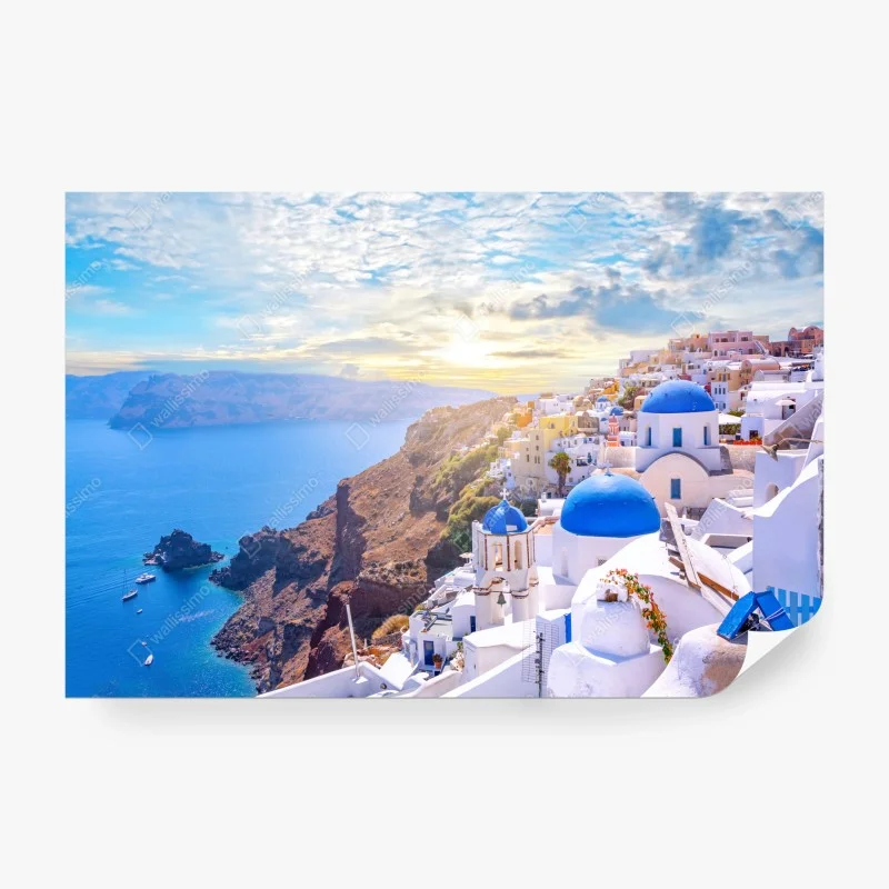 Fototapete sonniges Oia auf der caldera von Santorini