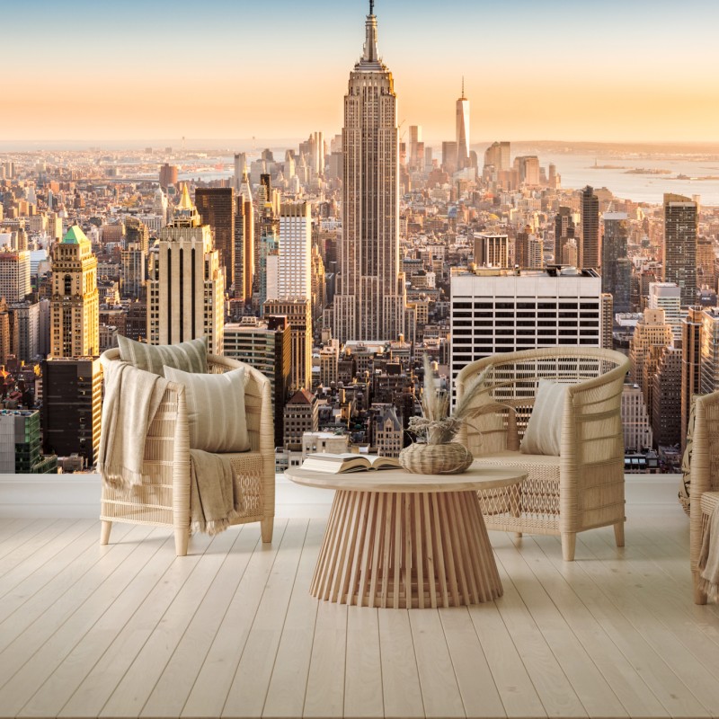 Fototapete New York skyline bei goldenem licht – Wallnifity® Fototapete New York skyline bei goldenem licht – Wallnifity®