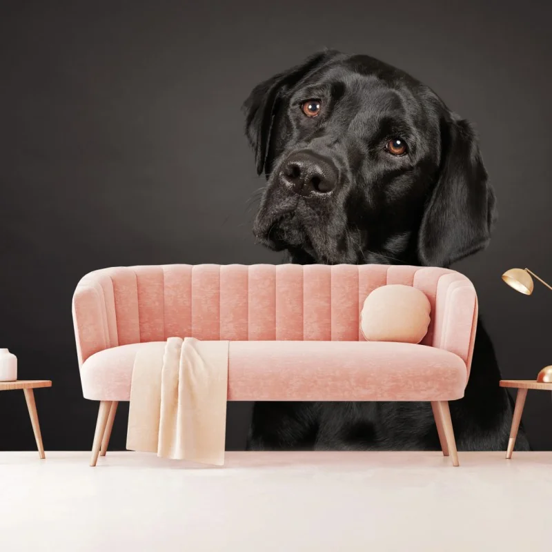 Fototapete studio-porträt eines schwarzen labradors – Wallnifity® Fototapete studio-porträt eines schwarzen labradors – Wallnifity®