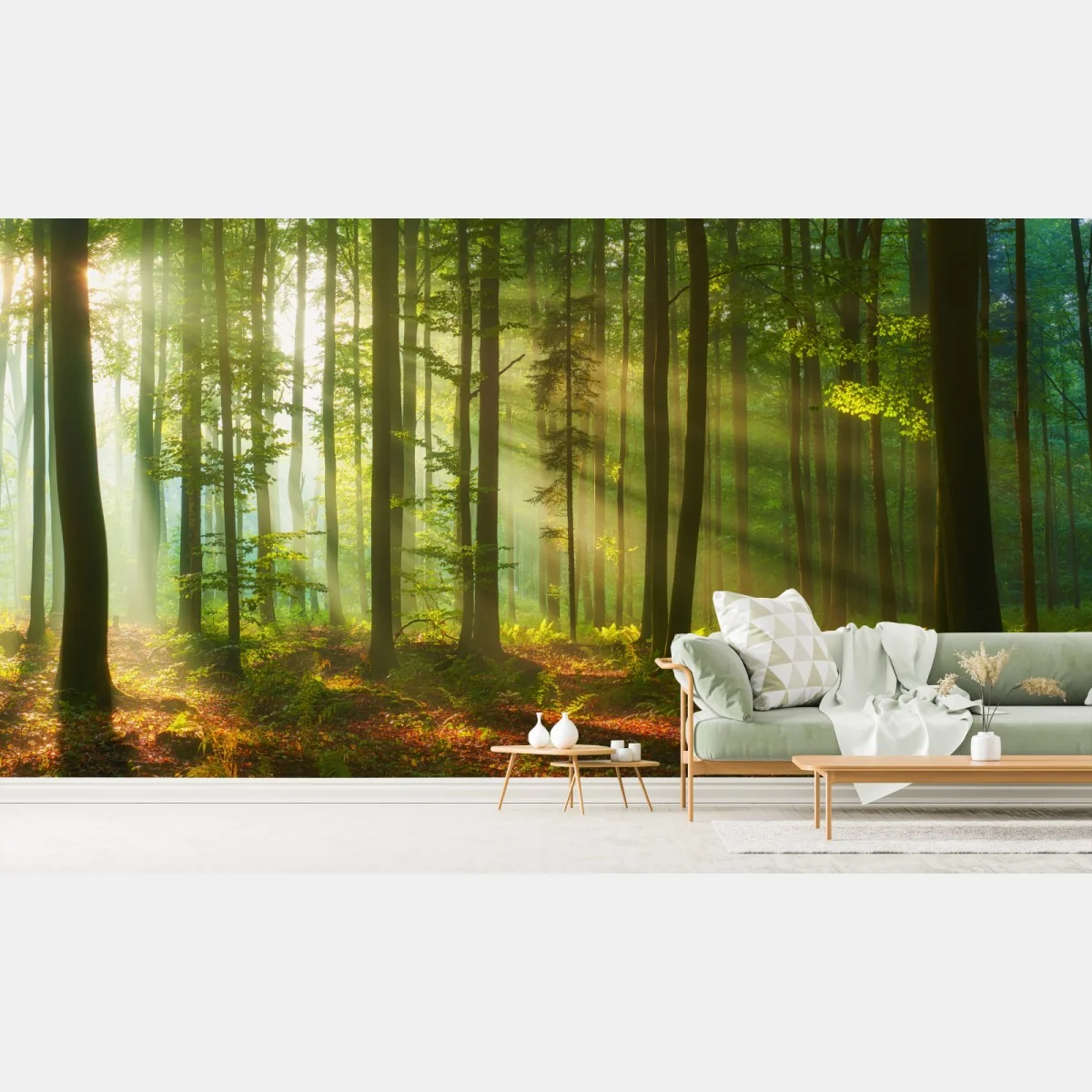 Fototapete morgendliches licht im grünen wald – Wallnifity® Fototapete morgendliches licht im grünen wald – Wallnifity®