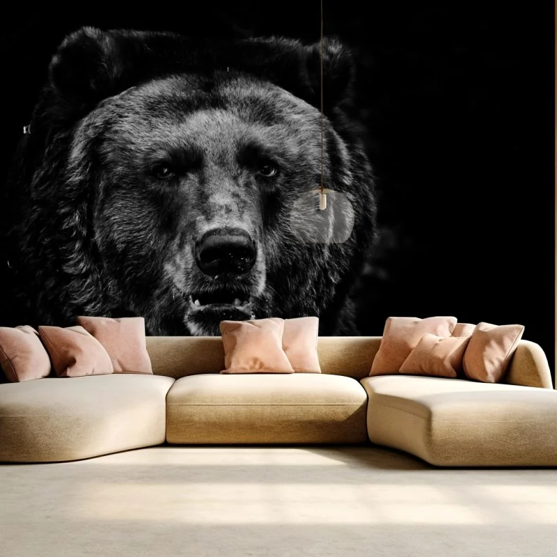 Fototapete düsteres grizzly-porträt in monochrom