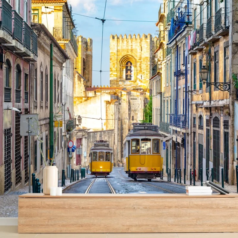 Fototapete sonnige straßenbahnen in Lissabon
