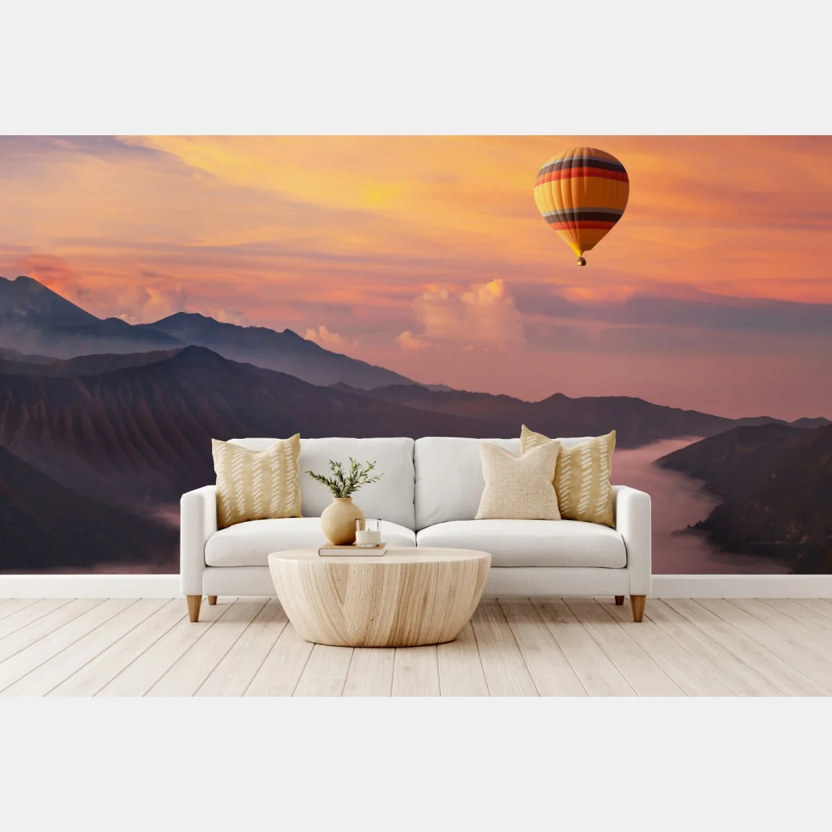 Fototapete heißluftballon über nebligen bergen bei sonnenaufgang – Wallnifity® Fototapete heißluftballon über nebligen bergen bei sonnenaufgang – Wallnifity®