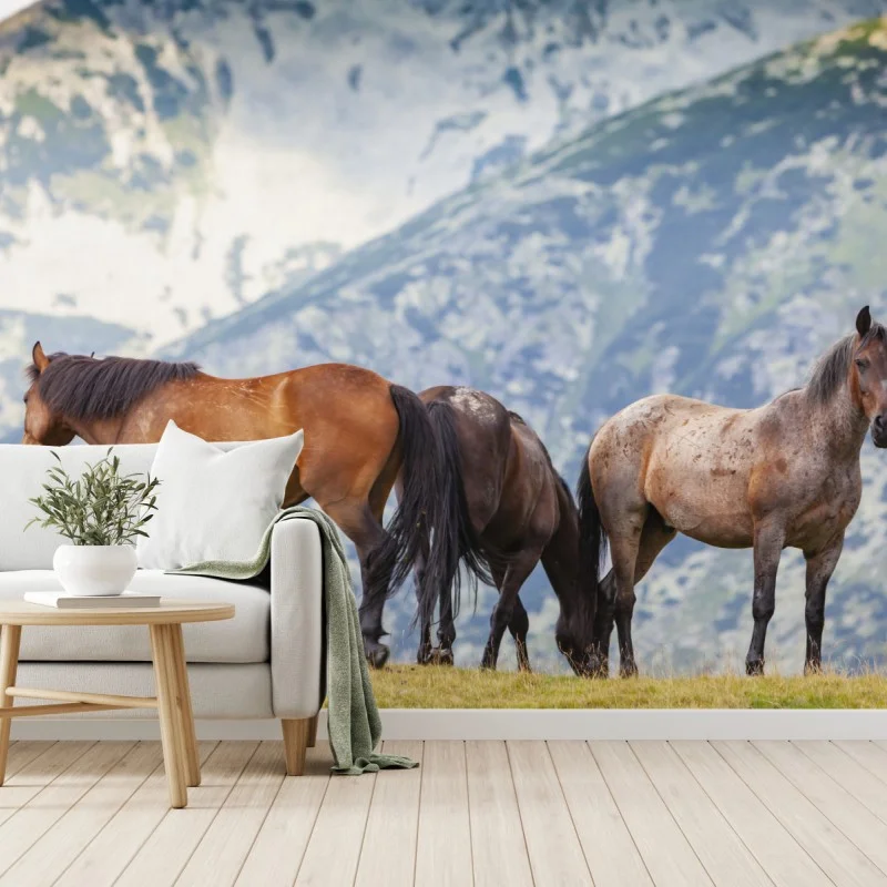 Fototapete pferde auf der bergwiese