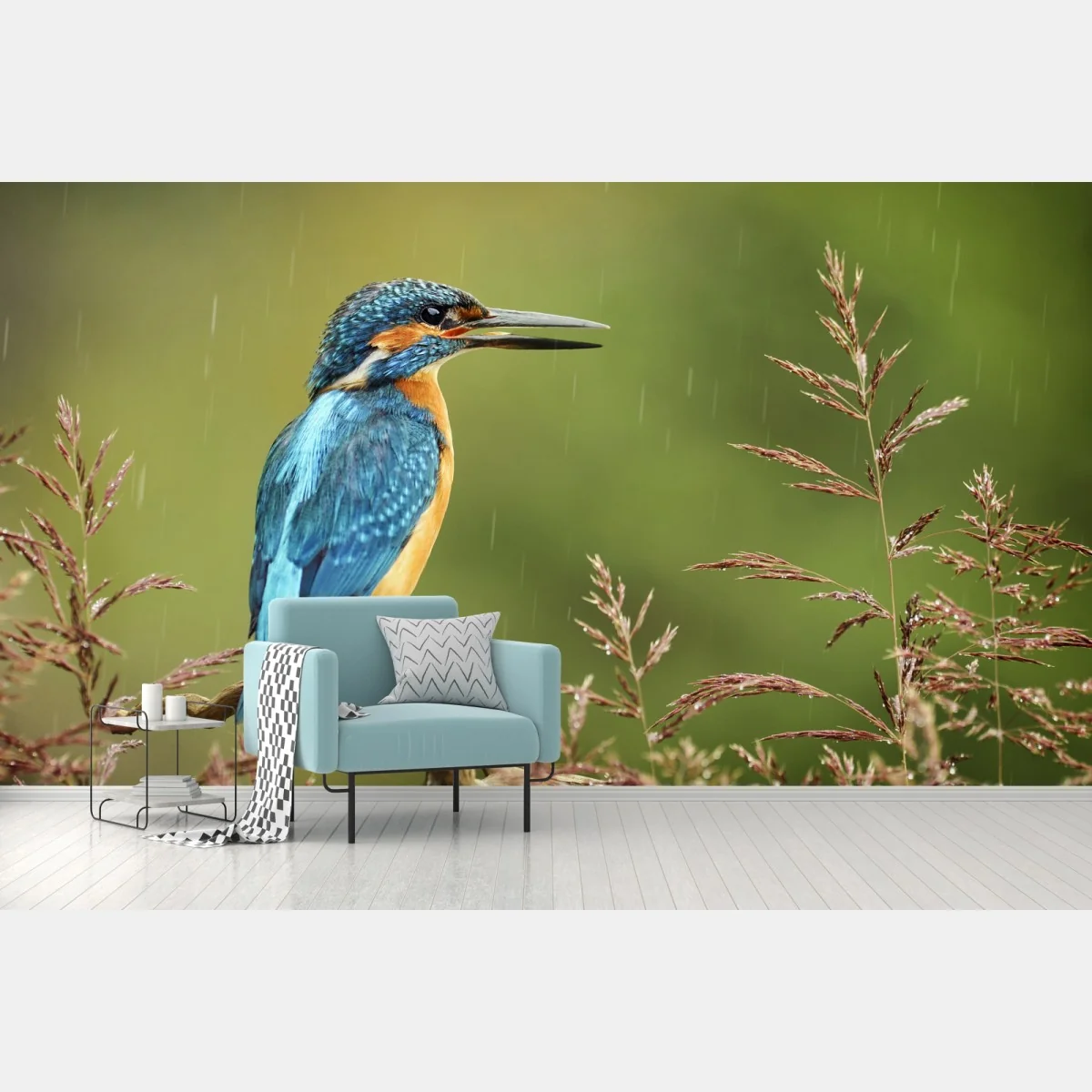 Fototapete lebhafter eisvogel im regen – Wallnifity® Fototapete lebhafter eisvogel im regen – Wallnifity®