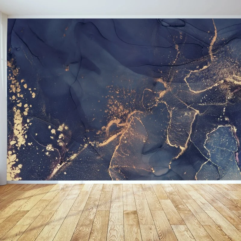 Fototapete dunkelblaue marmor-abstraktion mit goldenen adern