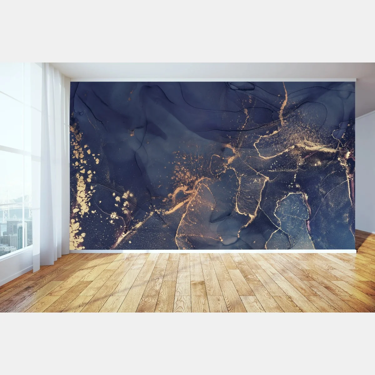 Fototapete dunkelblaue marmor-abstraktion mit goldenen adern – Wallnifity® Fototapete dunkelblaue marmor-abstraktion mit goldenen adern – Wallnifity®