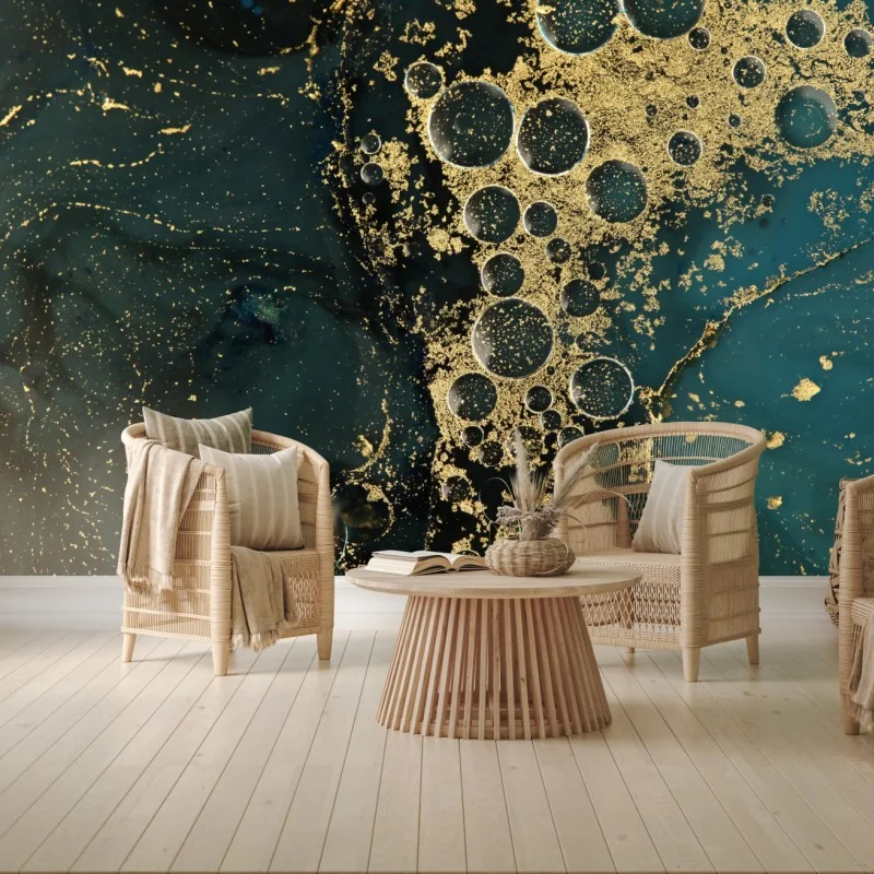 Fototapete türkis-gold abstrakte marmorierte textur