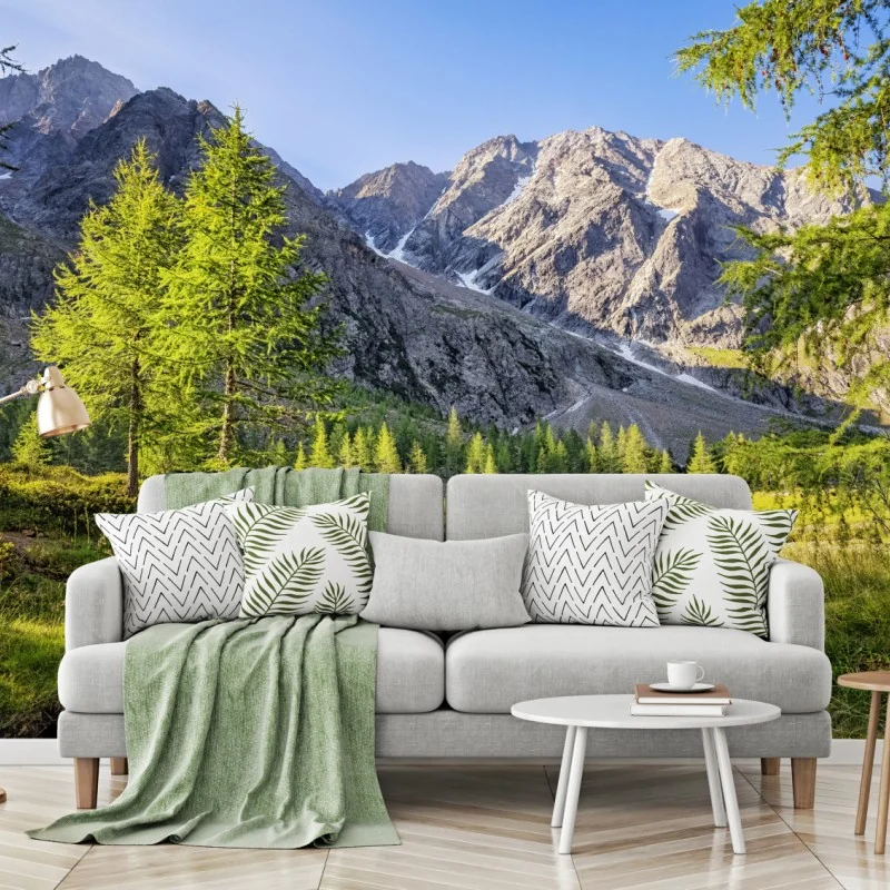 Fototapete alpine wiese mit bergbach – Wallnifity® Fototapete alpine wiese mit bergbach – Wallnifity®