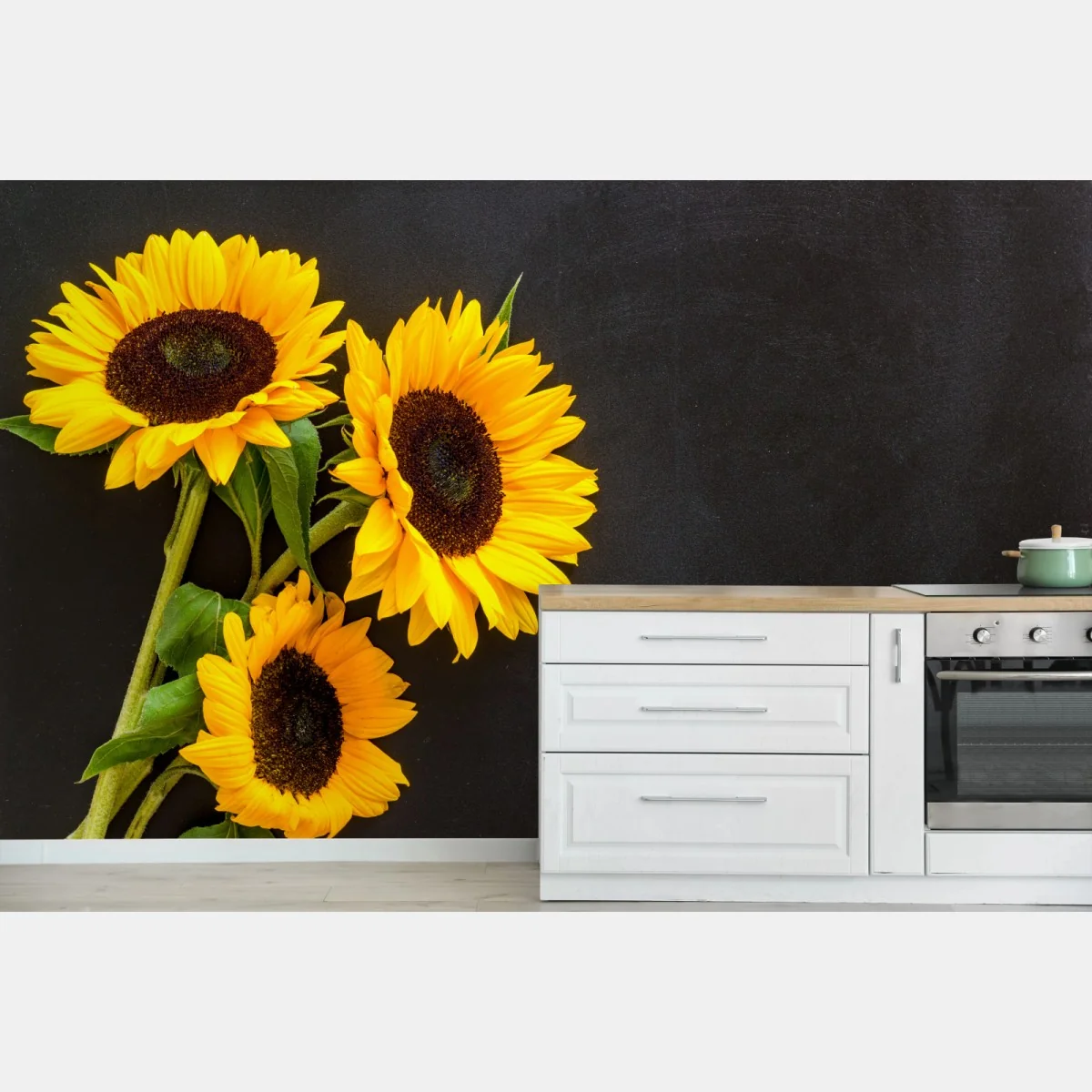 Fototapete sonnenblumenstrauß auf schwarzem hintergrund – Wallnifity®