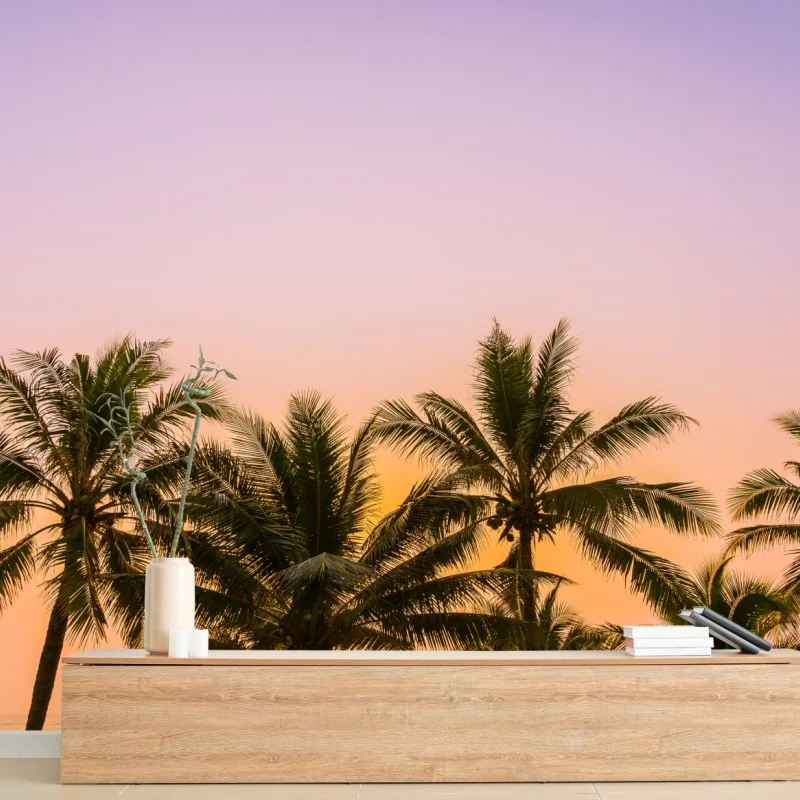 Fototapete tropischer palmsonnenuntergang am strand – Wallnifity® Fototapete tropischer palmsonnenuntergang am strand – Wallnifity®