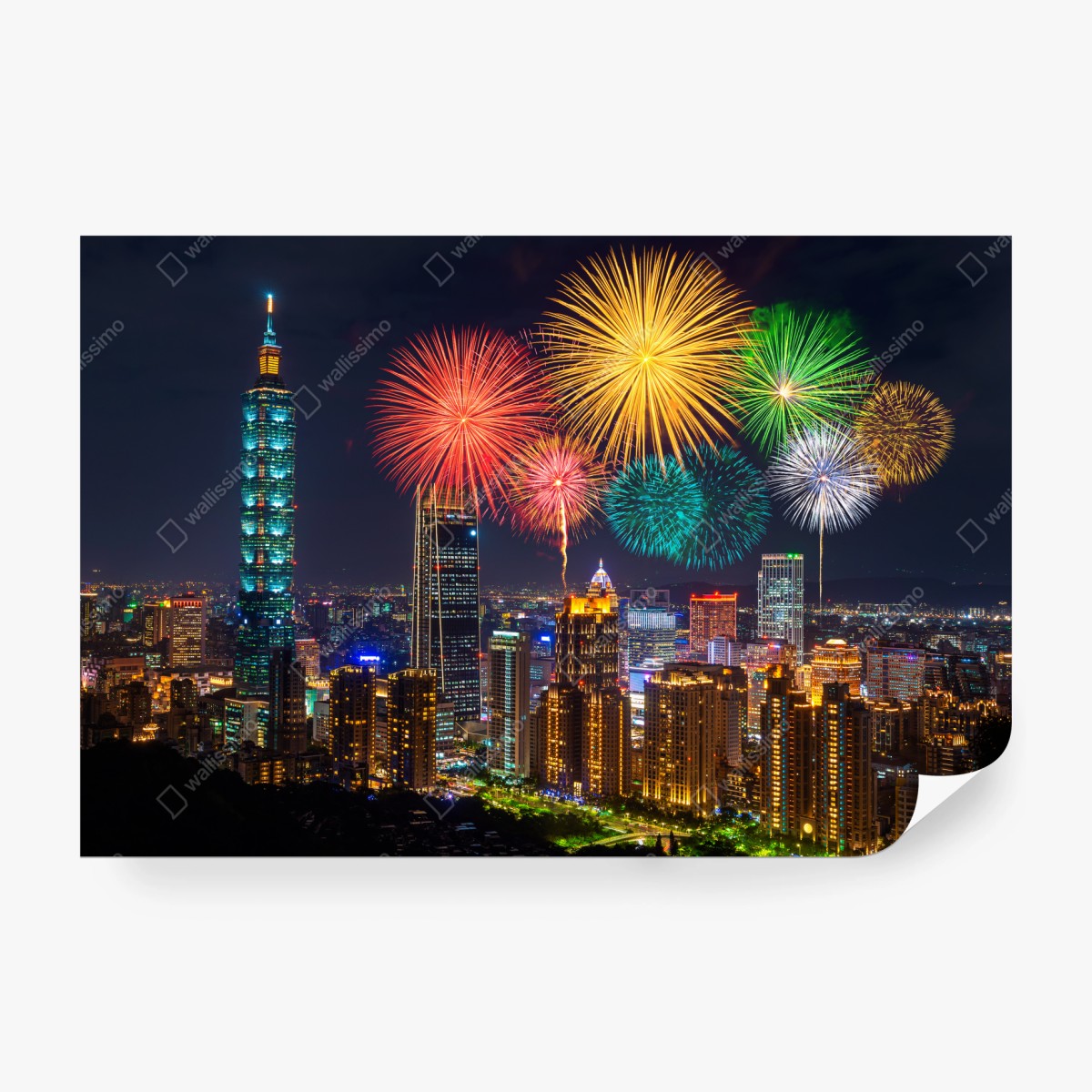Fototapete Taipeh feuerwerk über der stadtsilhouette – Wallnifity® Fototapete Taipeh feuerwerk über der stadtsilhouette – Wallnifity®