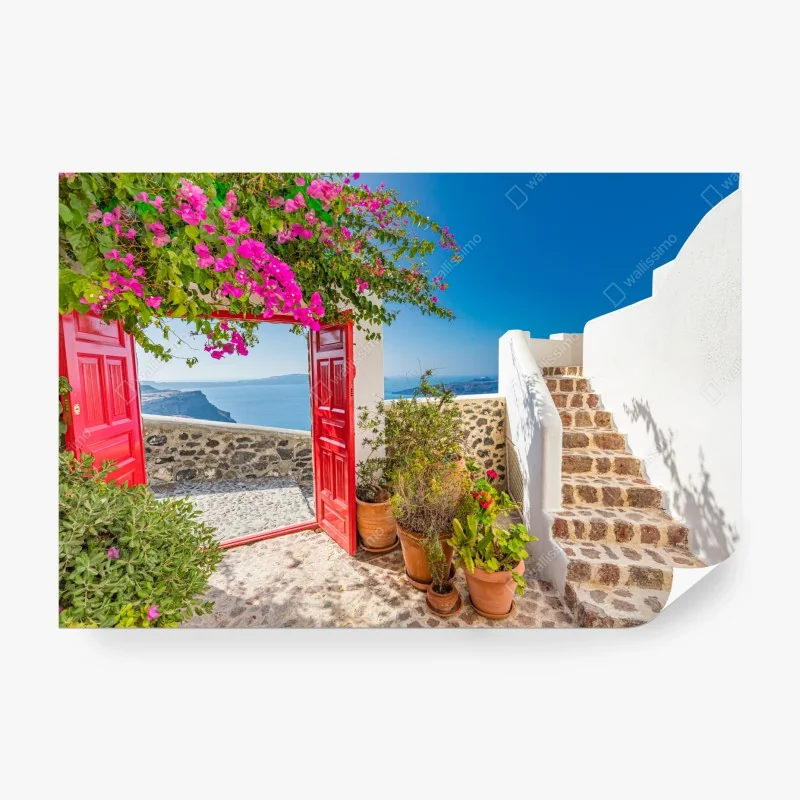 Fototapete sonnenbeschienene mediterrane terrasse mit meerblick