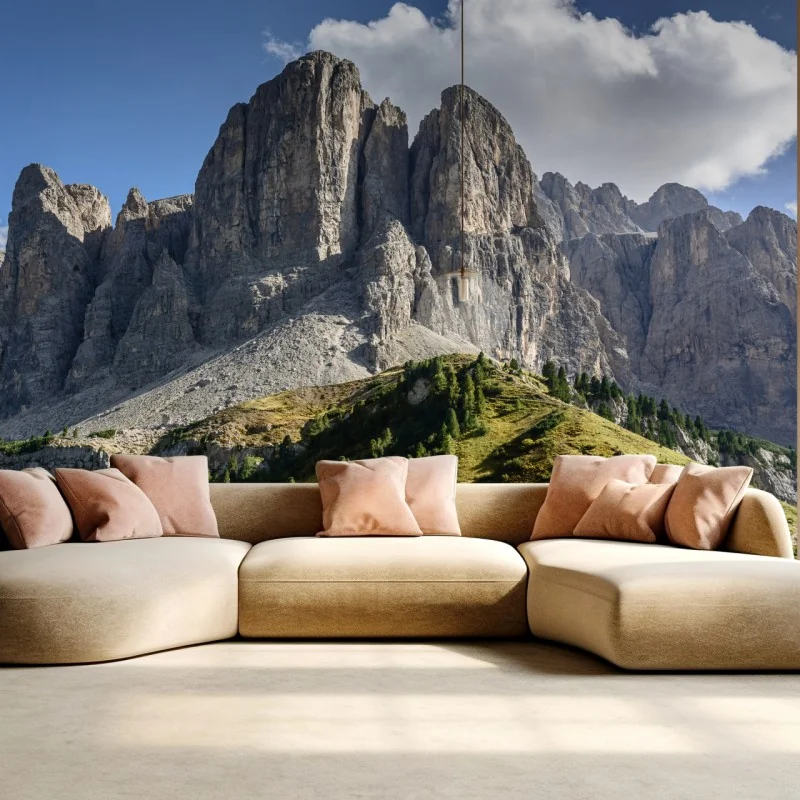 Fototapete majestätische gipfel über grünen hügeln – Wallnifity® Fototapete majestätische gipfel über grünen hügeln – Wallnifity®