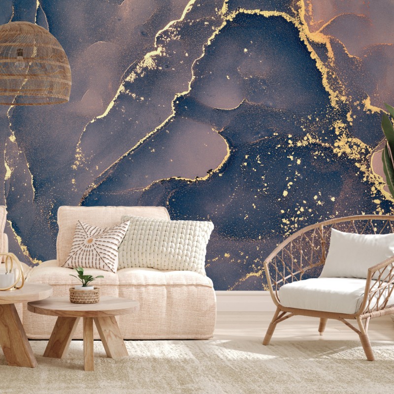 Fototapete marineblau-goldene marmorabstraktion