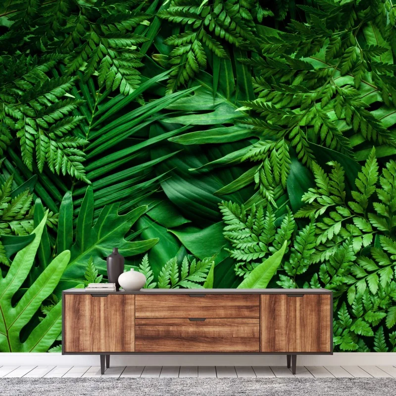 Fototapete üppiges grünes blättermuster