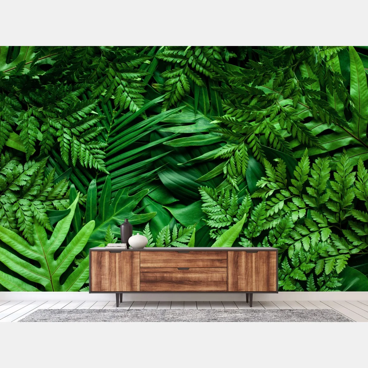 Fototapete üppiges grünes blättermuster – Wallnifity® Fototapete üppiges grünes blättermuster – Wallnifity®