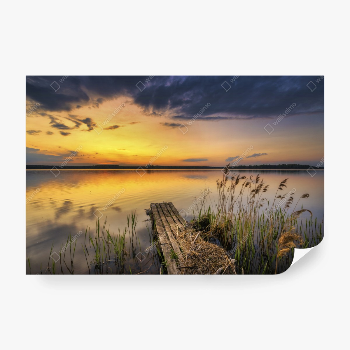 Fototapete goldener sonnenuntergang am see mit steg – Wallnifity® Fototapete goldener sonnenuntergang am see mit steg – Wallnifity®