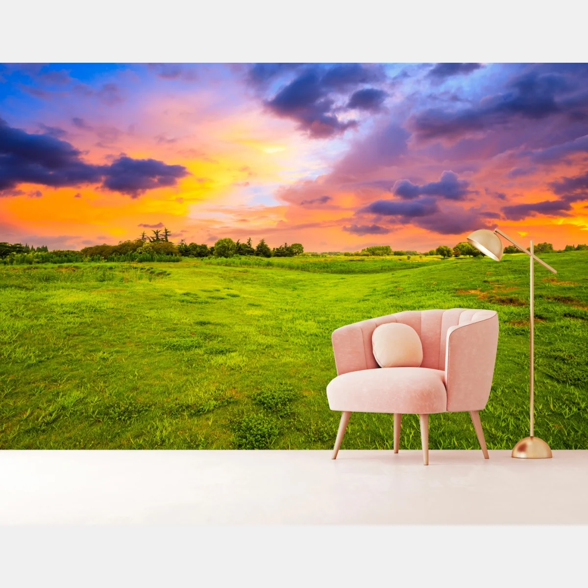 Fototapete sonnenuntergang über grüner wiese – Wallnifity® Fototapete sonnenuntergang über grüner wiese – Wallnifity®